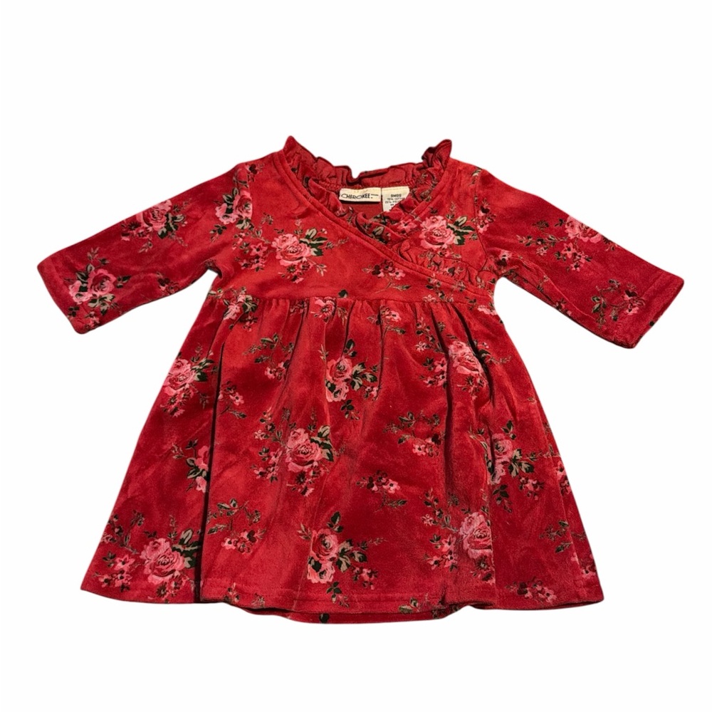 Y2k Cherokee Velvet Floral Kids Dress Size 9 months